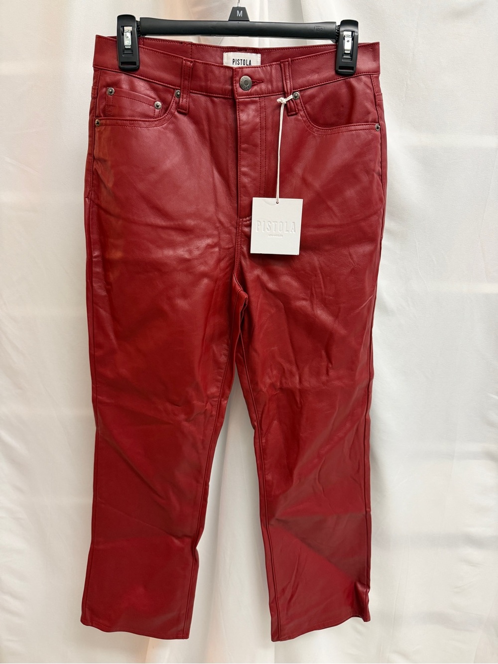 NWT Pistola Carmen High Rise Vegan Leather Pants Red Size 28